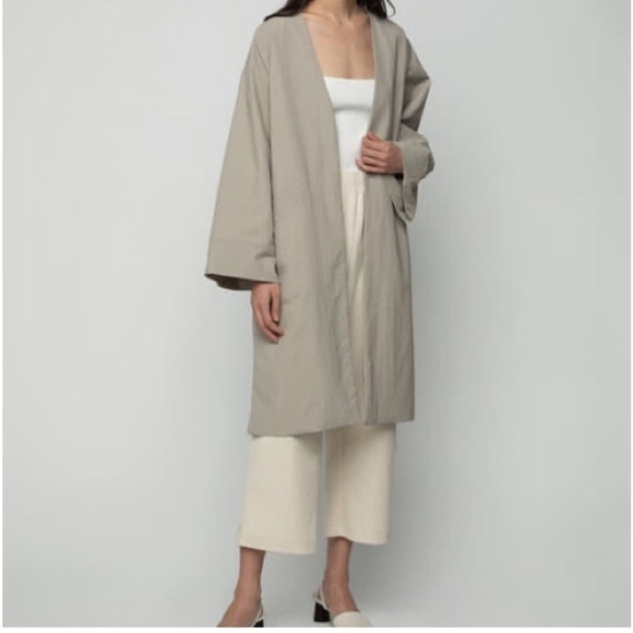 OAK + FORT Jackets & Blazers - Oak + Fort Tan Collarless Midi Lightweight Lined Open Jacket Coat Sz M